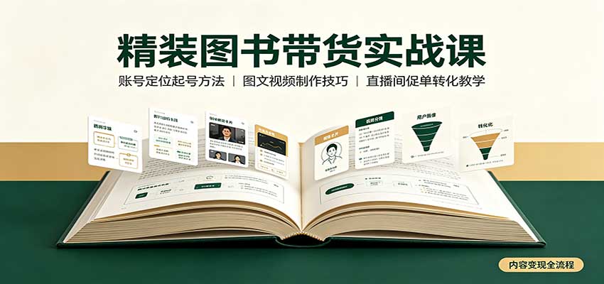 精装图书带货实战课:账号定位起号方法,图文视频制作,促单转化教学-青禾云网创