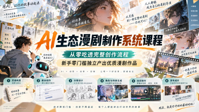 AI生态漫剧制作系统课程,从零吃透完整创作流程,新手零门槛独立产出优质漫剧作品-青禾云网创