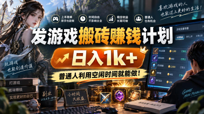 发游戏搬砖賺钱计划,日入1k+,普通人利用空闲时间就能做!【揭秘】-清风云网创