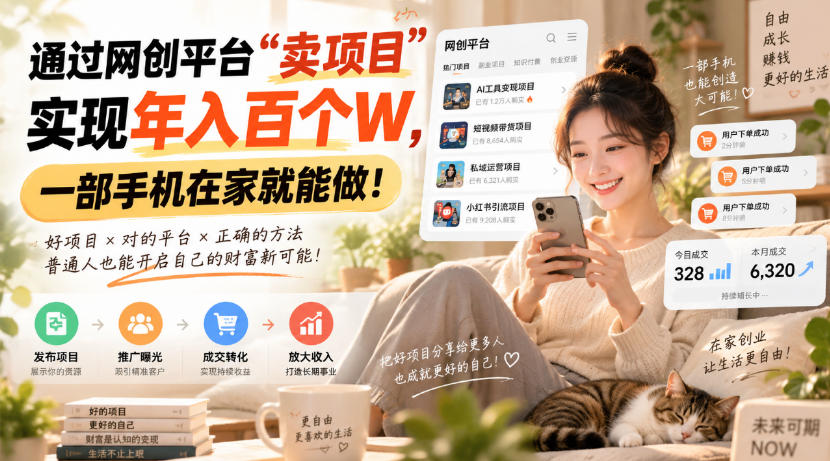 靠卖网创项目变现,一年拿下百万收益!一台手机就能操作!-清风云网创