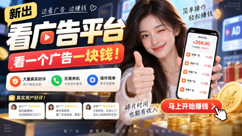 新出看广告平台,看一个广告一块钱,大量真实好评!无需养机、不会黑号,操作简单【揭秘】-云网创