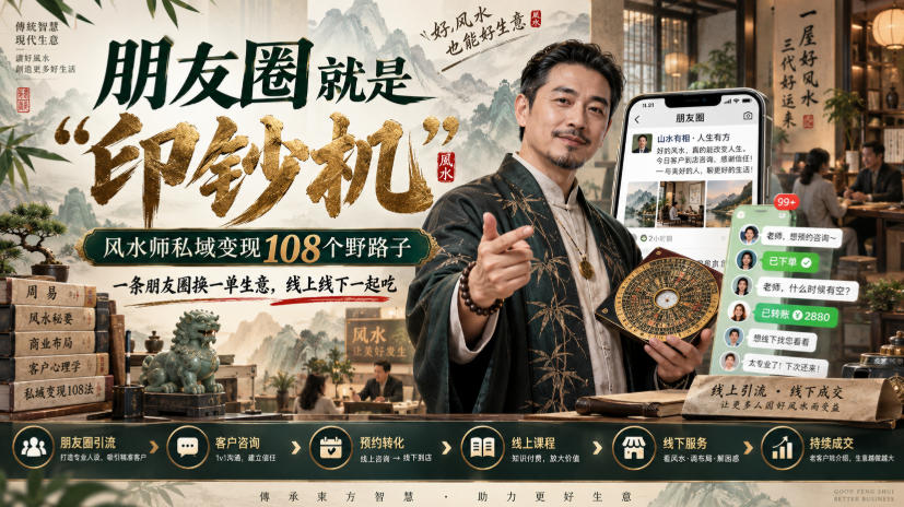 朋友圈就是“印钞机”,风水师私域变现108个野路子,一条朋友圈换一单生意,线上线下一起吃【文档】-云网创