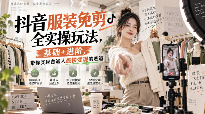 抖音服装免剪全实操玩法,基础+进阶,带你实现普通人最快变现的赛道-云网创
