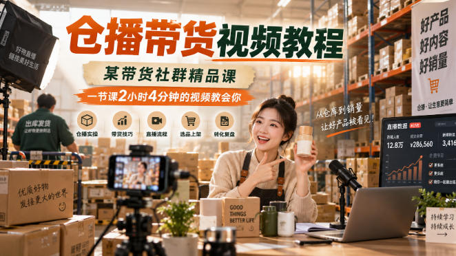 仓播带货视频教程,某带货社群精品课,一节课2小时4分钟的视频教会你-云网创