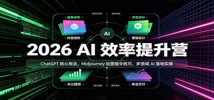 2026 AI效率提升营:ChatGPT核心用法,Midjourney绘图指令技巧,多领域AI落地实操-清风网创