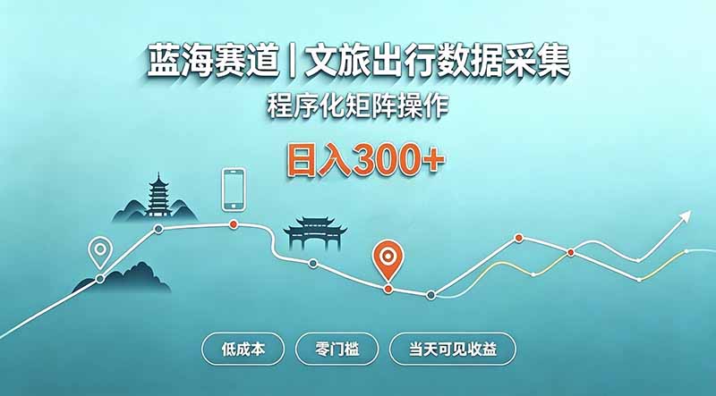 蓝海赛道 文旅出行数据采集 程序化矩阵操作 低成本 零门槛 当天可见收益 日入300+-清风网创