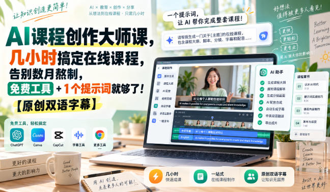 AI课程创作大师课,几小时搞定在线课程,告别数月熬制,免费工具+1个提示词就够了!【原创双语字幕】-云网创