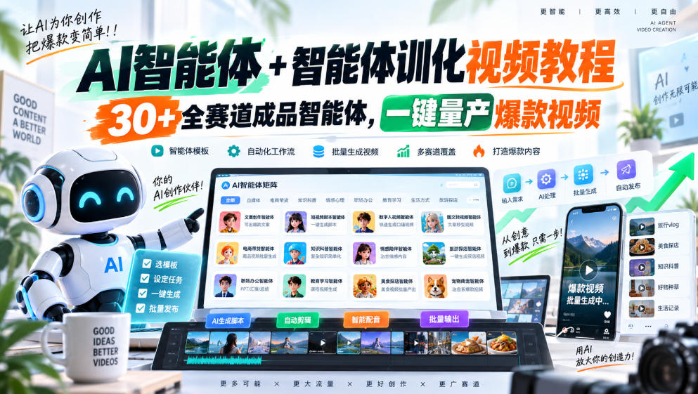 AI智能体+智能体训化视频教程,30+全赛道成品智能体,一键量产爆款视频-云网创