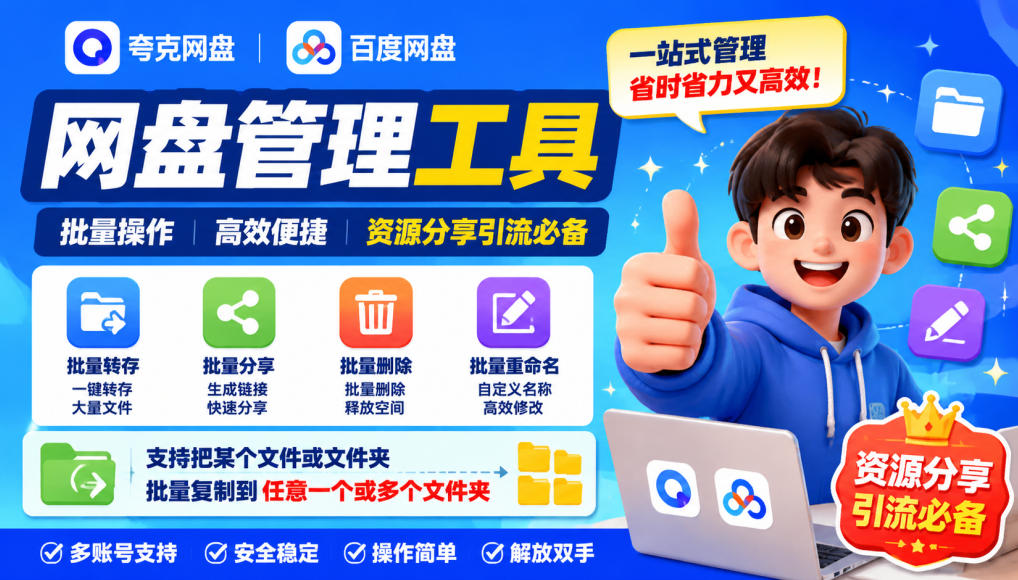 夸克网盘批量文件重命名,批量转存、批量分享、批量复制,内置AI功能-易创网