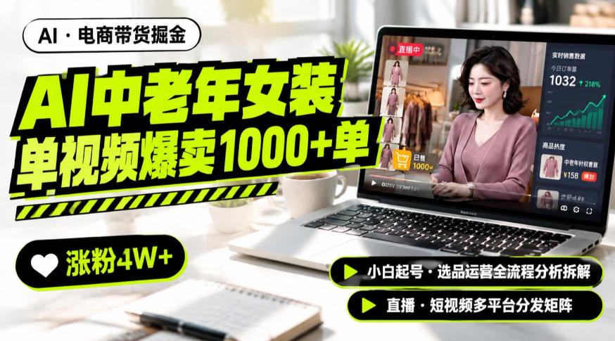 AI中老年服装带货赛道新玩法,一个视频卖出1000多单涨粉4W+,小白起号选品运营全流程分析拆解-云网创