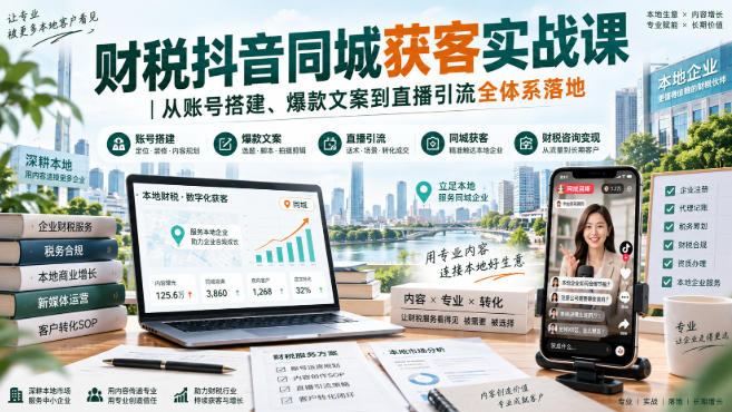 财税抖音同城获客实战课|从账号搭建、爆款文案到直播引流全体系落地-云网创