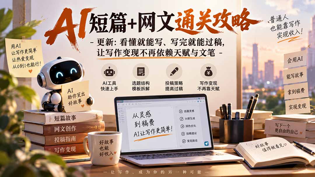 AI短篇+网文通关攻略-更新0921:看懂就能写、写完就能过稿,让写作变现不再依赖天赋与文笔-云网创