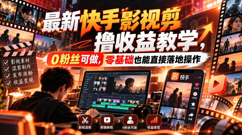 最新快手影视混剪撸收益教学,0粉丝可做,零基础也能直接落地操作-优优云网创