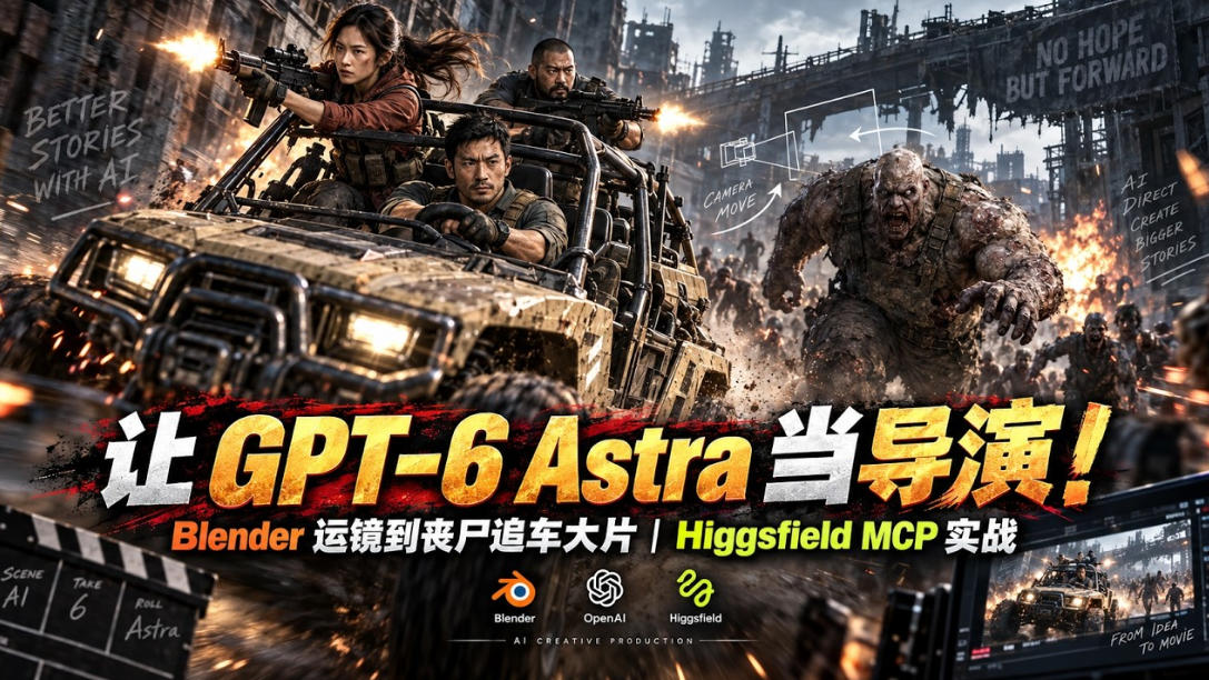 让GPT-6 Astra当导演!Blender运镜到丧尸追车大片|Higgsfield MCP实战-优集云网创