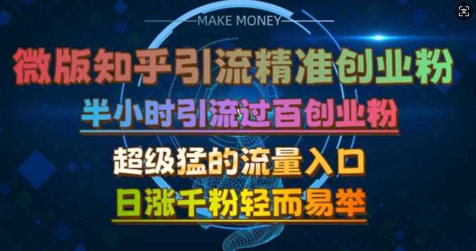 微版知乎引流创业粉，超级猛流量入口，半小时破百，日涨千粉轻而易举【揭秘】-路飞云分享