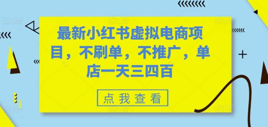 最新小红书虚拟电商项目，不刷单，不推广，单店一天三四百-亿云网创