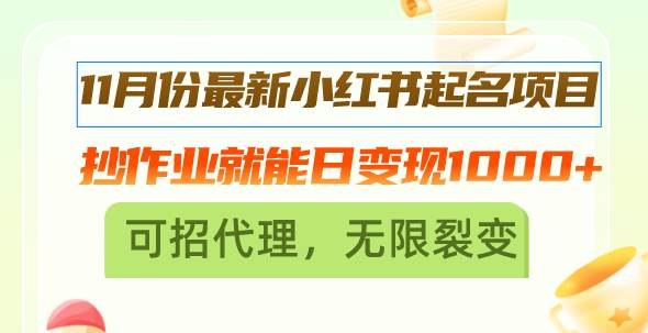 （13256期）11月份最新小红书起名项目，抄作业就能日变现1000+，可招代理，无限裂变-亿云网创