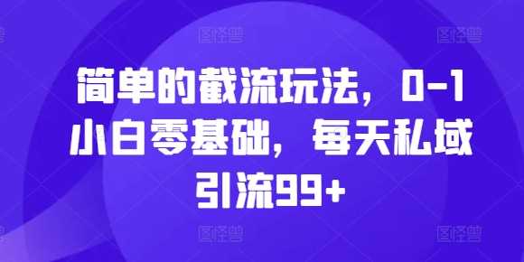 简单的截流玩法，0-1小白零基础，每天私域引流99+【揭秘】-亿云网创