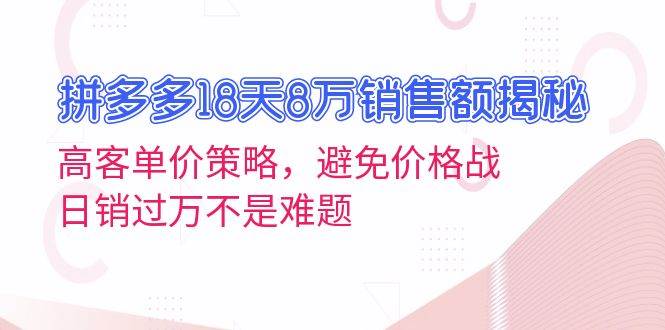 （13383期）拼多多18天8万销售额揭秘：高客单价策略，避免价格战，日销过万不是难题-创云分享创云网创