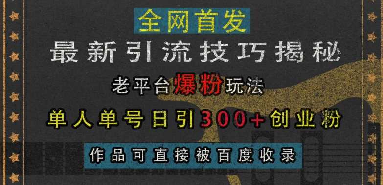 最新引流技巧揭秘，老平台爆粉玩法，单人单号日引300+创业粉，作品可直接被百度收录-路飞云分享