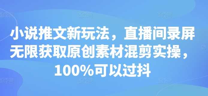 小说推文新玩法，直播间录屏无限获取原创素材混剪实操，100%可以过抖-八一网创分享