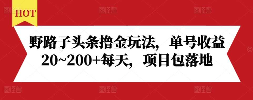 野路子头条撸金玩法，单号收益20~200+每天，项目包落地-亿云网创