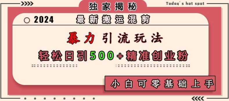 最新搬运混剪暴力引流玩法，轻松日引500+精准创业粉，小白可零基础上手清迈曼芭椰创赚-副业项目创业网清迈曼芭椰