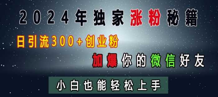 2024年独家涨粉秘籍，日引流300+创业粉，加爆你的微信好友，小白也能轻松上手-雨辰网创分享