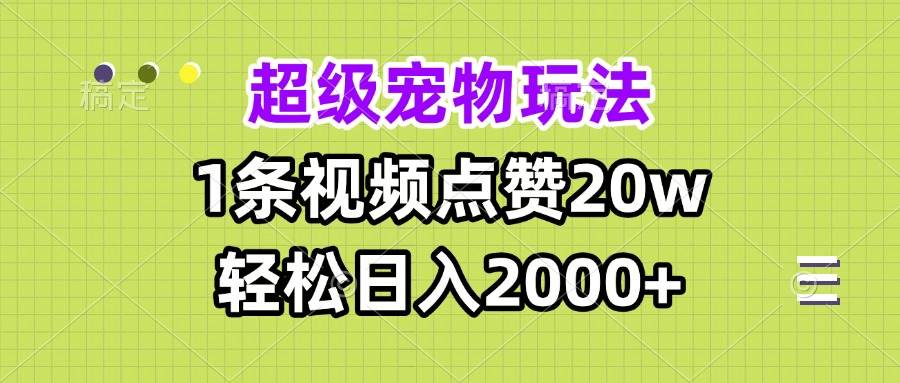 （13578期）超级宠物视频玩法，1条视频点赞20w，轻松日入2000+-亿云网创