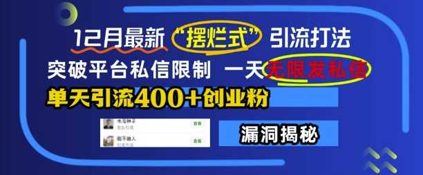 12月最新“摆烂式”引流打法，突破平台私信限制，一天无限发私信，单天引流400+创业粉-大蚂蚁网创分享大蚂蚁网创