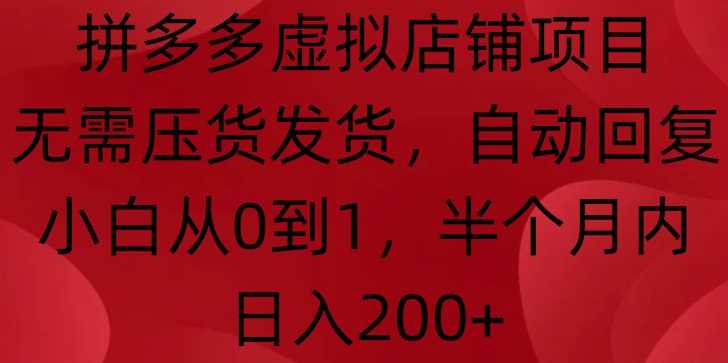 拼多多虚拟店铺项目，无需压货发货，自动回复，小白从0到1，半个月内日入200+【揭秘】-清创网