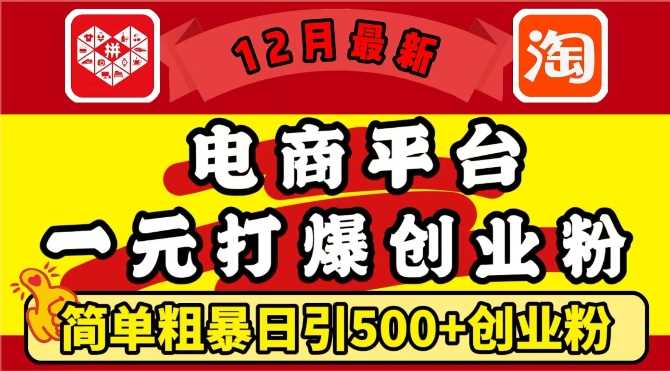 12月最新：电商平台1元打爆创业粉，简单粗暴日引500+精准创业粉，轻松月入过W【揭秘】-优优云网创