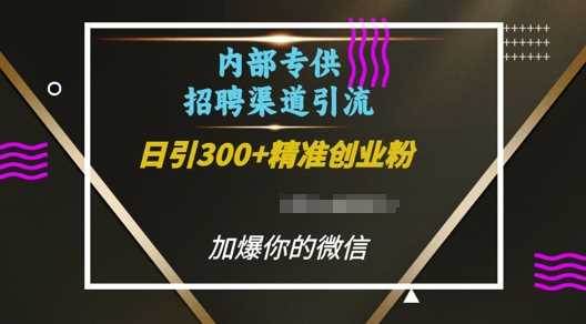 内部招聘渠道日引流300+创业粉，加爆你的微信【揭秘】-优优云网创