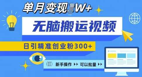 无脑搬运视频号可批量复制，新手即可操作，日引精准创业粉300+，月变现过W 【揭秘】-优优云网创