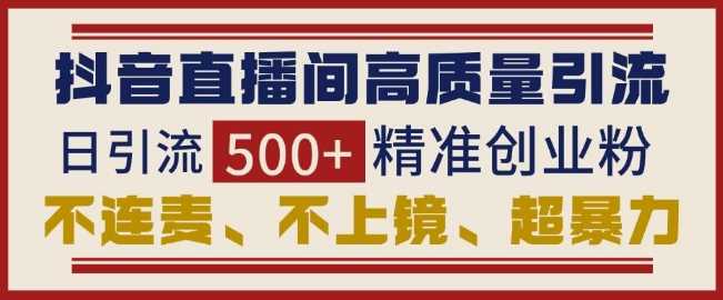 抖音直播间引流创业粉，无需连麦、不用上镜、超暴力，日引流500+高质量精准创业粉-优优云网创