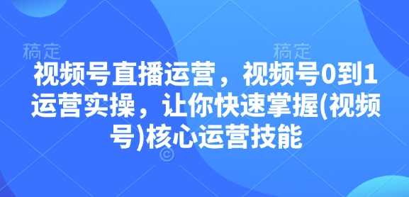 视频号直播运营，视频号0到1运营实操，让你快速掌握(视频号)核心运营技能-亿云网创