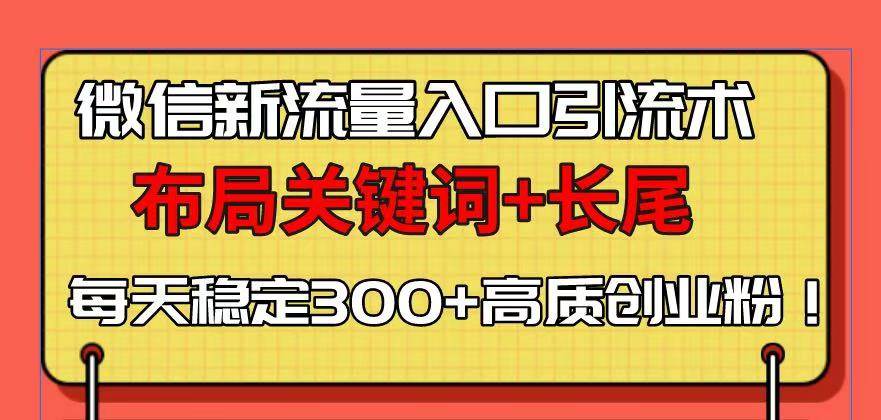 （13897期）微信新流量入口引流术，布局关键词+长尾，每天稳定300+高质创业粉！-优优云网创