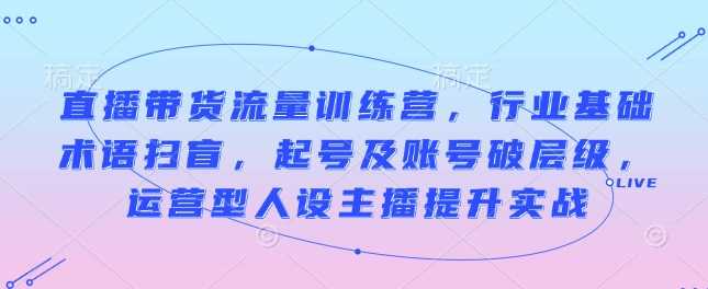 直播带货流量训练营，行业基础术语扫盲，起号及账号破层级，运营型人设主播提升实战-清创网