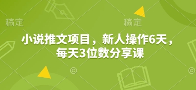 小说推文项目，新人操作6天，每天3位数分享课-优优云网创