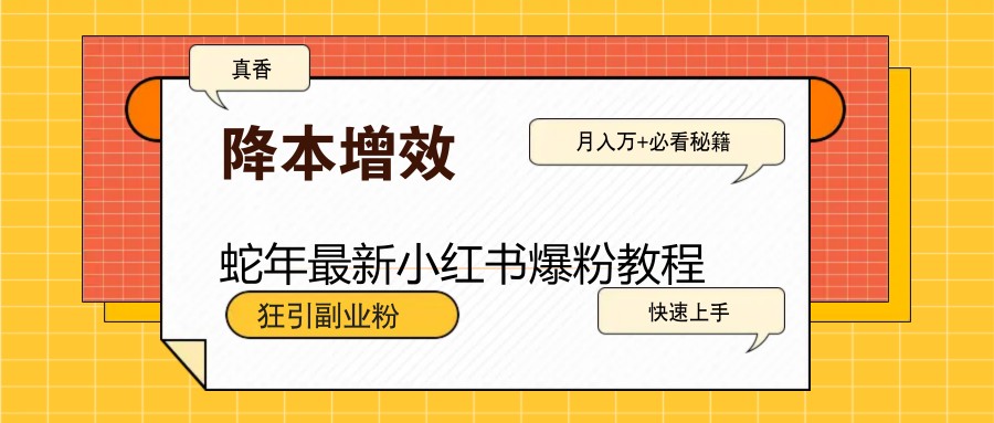 蛇年最新小红书爆粉教程，狂引副业粉，月入万+必看-闲云网创闲云网创