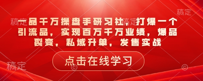 一品千万操盘手研习社，打爆一个引流品，实现百万千万业绩，爆品裂变，私域升单，发售实战-启点工坊