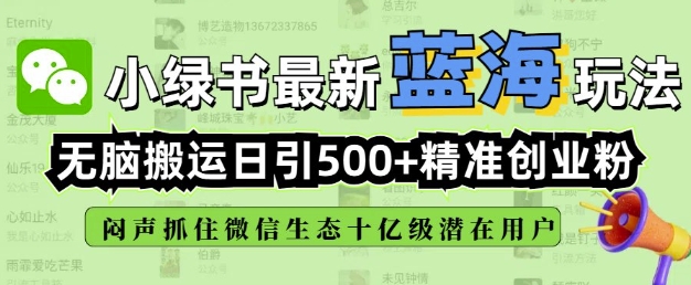 小绿书无脑搬运引流，全自动日引500精准创业粉，微信生态内又一个闷声发财的机会-亿云网创