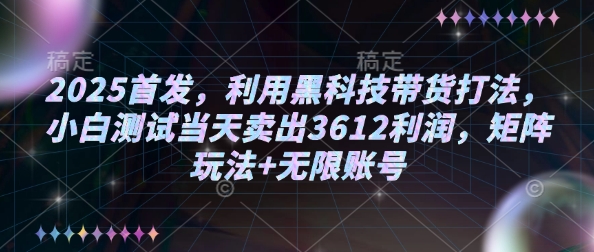 2025首发，利用黑科技带货打法，小白测试当天卖出3612利润，矩阵玩法+无限账号【揭秘】-八一网创分享