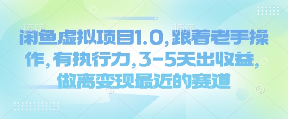 闲鱼虚拟项目1.0，跟着老手操作，有执行力，3-5天出收益，做离变现最近的赛道-雨辰网创分享