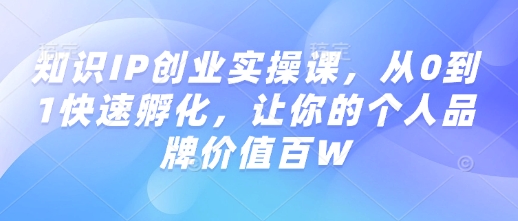 知识IP创业实操课，从0到1快速孵化，让你的个人品牌价值百W-雨辰网创分享