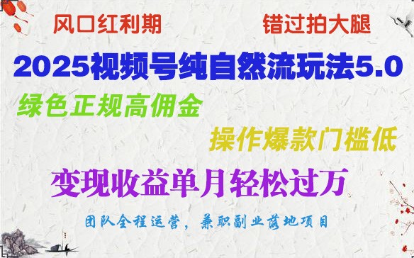 2025视频号纯自然流玩法5.0，绿色正规高佣金，操作爆款门槛低，变现收益单月轻松过万-启点工坊