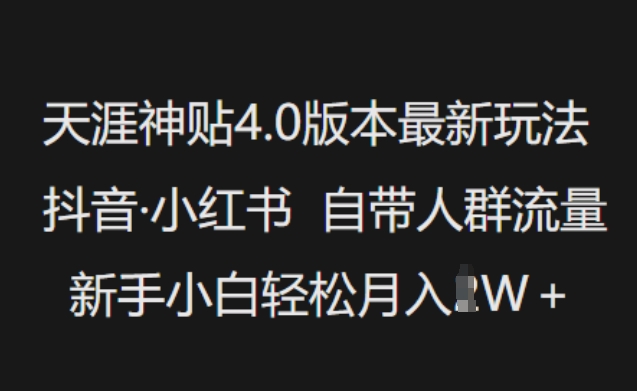 天涯神贴4.0版本最新玩法，抖音·小红书自带人群流量，新手小白轻松月入过W-优优云网创