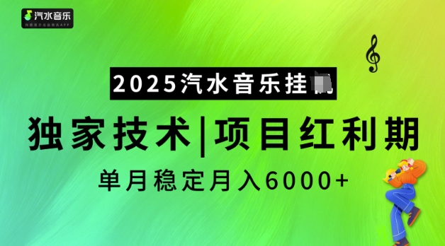 2025汽水音乐挂JI，独家技术，项目红利期，稳定月入5k【揭秘】-玖野学社-每日分享网创项目！