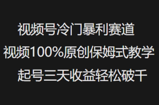 视频号冷门暴利赛道视频100%原创保姆式教学起号三天收益轻松破千-西遇屋