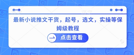 最新小说推文干货，起号，选文，实操等保姆级教程或 [ ]网创人人推